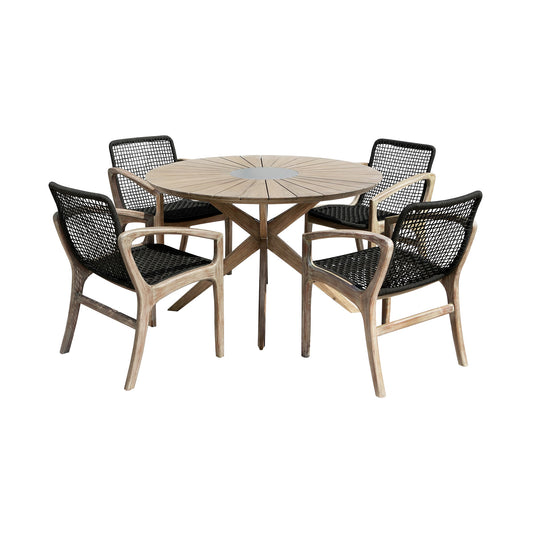 Sachi and Brighton 5 Piece Dining Set in Light Eucalyptus Wood with Ch