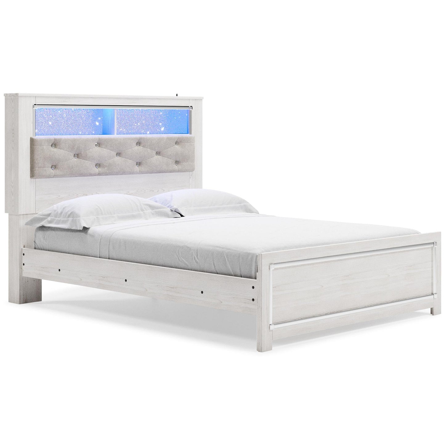 Altyra King Panel Bed with Upholstered Bookcase Headboard