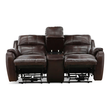 Waylon Leather Power Reclining Console Loveseat
