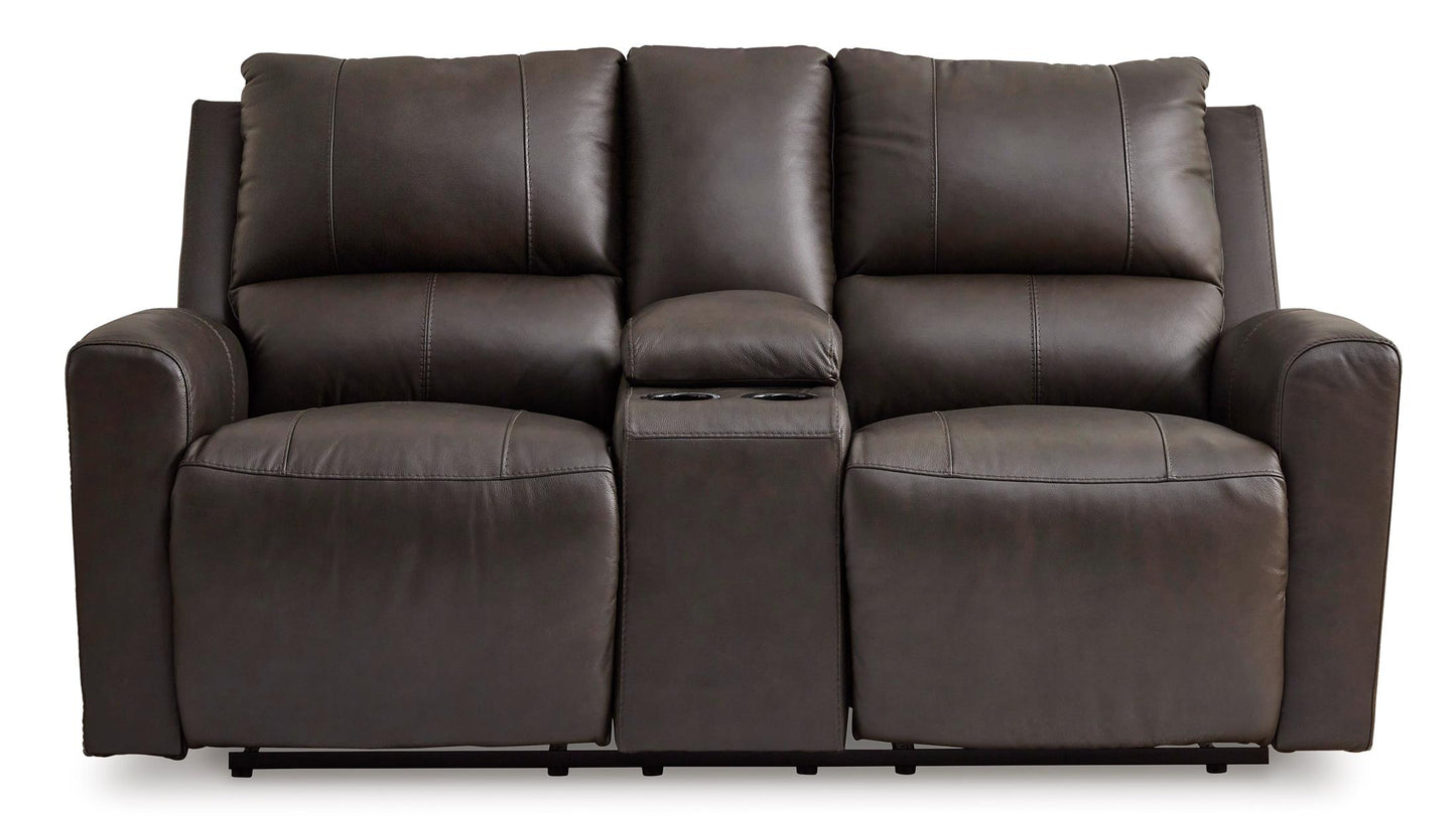 Boxmere Leather Power Reclining Console Loveseat