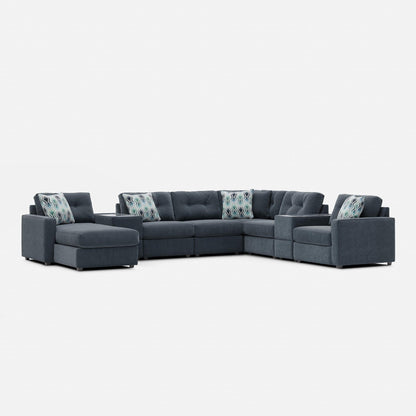 Modular One Left Facing 8-Piece Sectional with E-Console - Navy