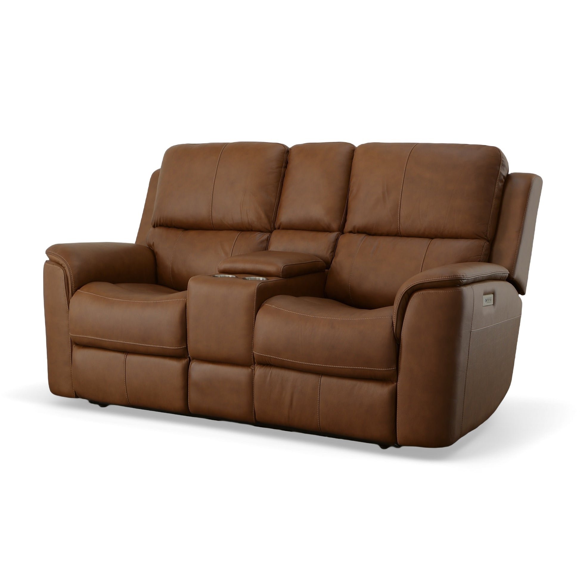 Carmen Leather Power Reclining Loveseat with Console