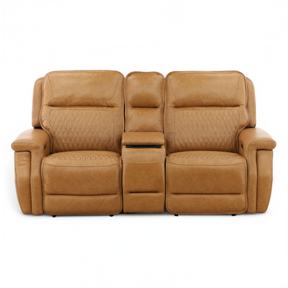 Denton Leather Power Reclining Home Theater Console Loveseat