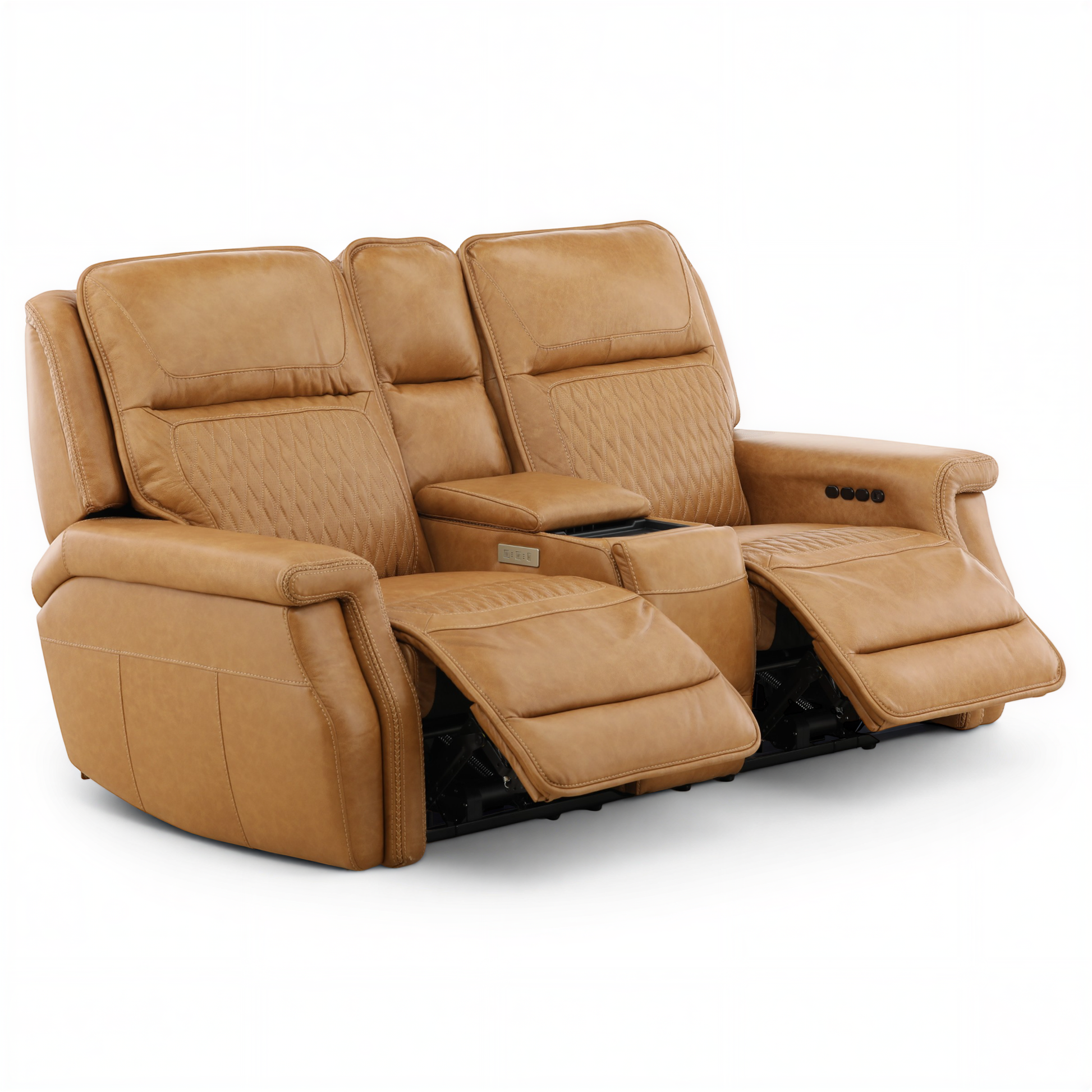Denton Leather Power Reclining Home Theater Console Loveseat