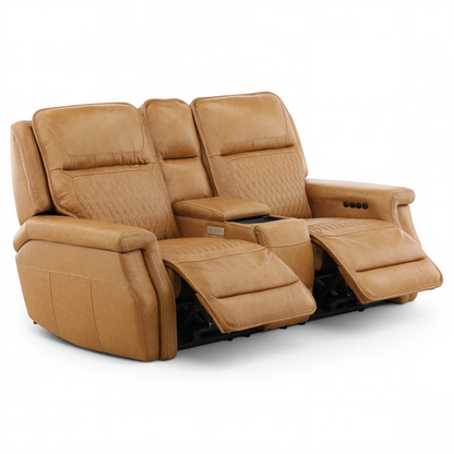 Denton Leather Power Reclining Home Theater Console Loveseat