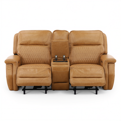 Denton Leather Power Reclining Home Theater Console Loveseat