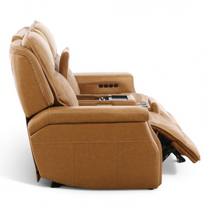 Denton Leather Power Reclining Home Theater Console Loveseat