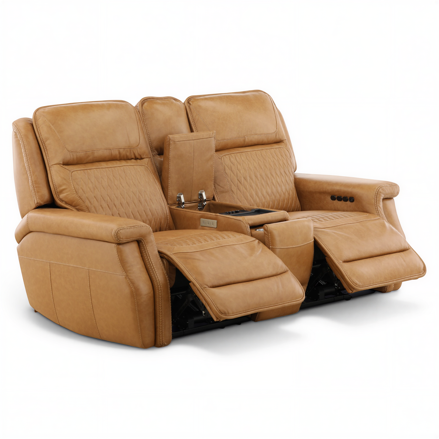Denton Leather Power Reclining Home Theater Console Loveseat