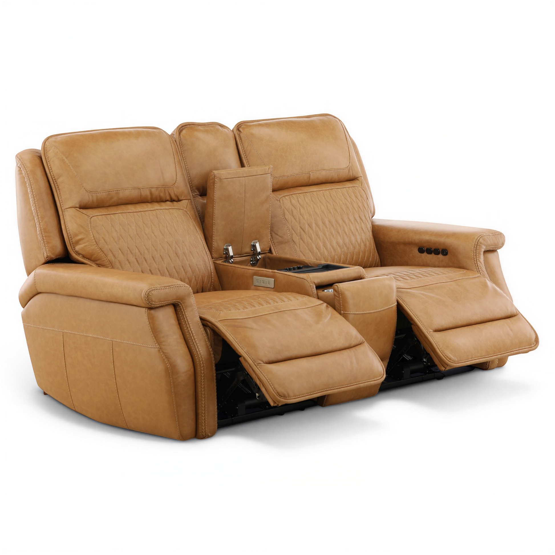 Denton Leather Power Reclining Home Theater Console Loveseat