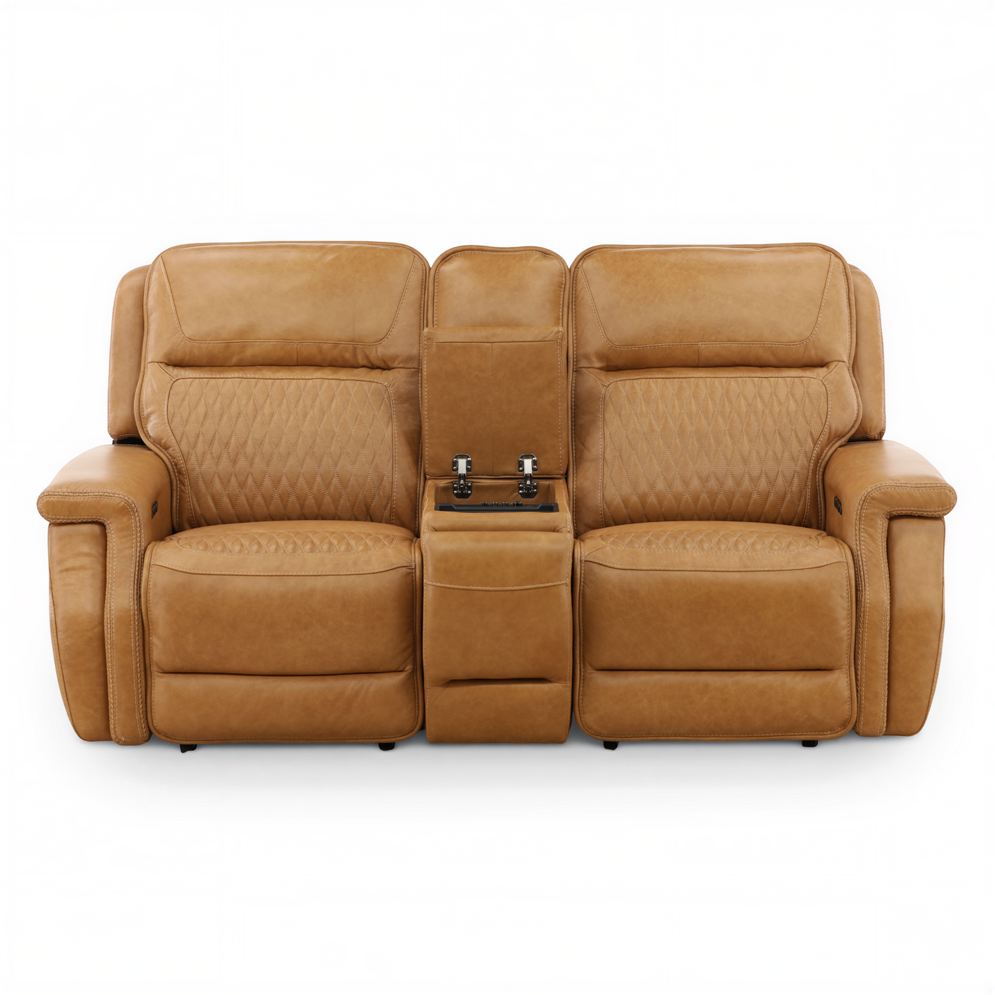 Denton Leather Power Reclining Home Theater Console Loveseat