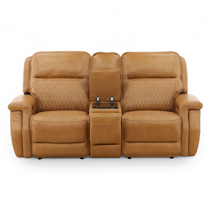 Denton Leather Power Reclining Home Theater Console Loveseat