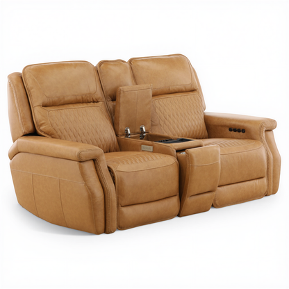 Denton Leather Power Reclining Home Theater Console Loveseat