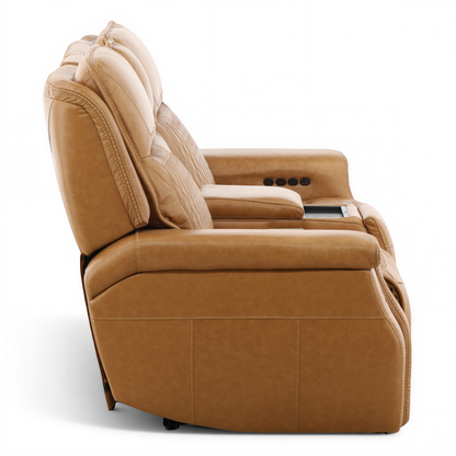 Denton Leather Power Reclining Home Theater Console Loveseat