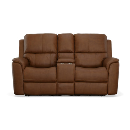 Carmen Leather Power Reclining Loveseat with Console