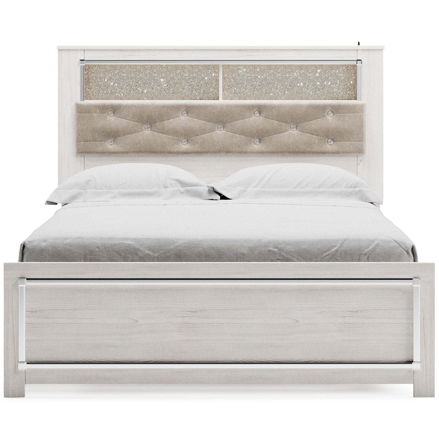 Altyra King Panel Bed with Upholstered Bookcase Headboard