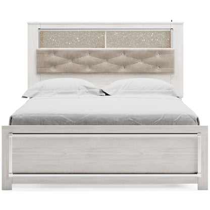 Altyra King Panel Bed with Upholstered Bookcase Headboard