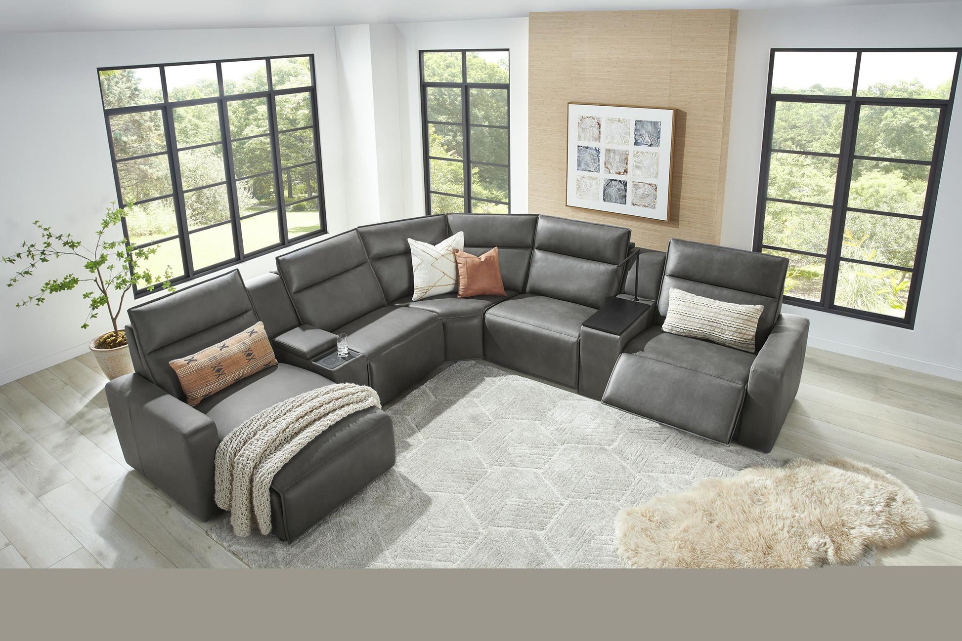 Modular Two 7-Piece Left Arm Facing Power Sectional with Chaise