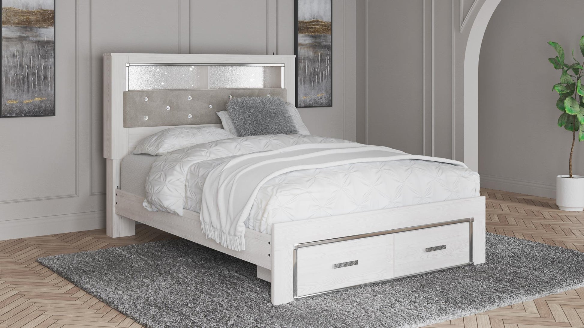 Altyra King Upholstered Bookcase Bed with Storage