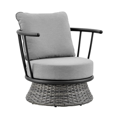 Monk 4 Piece Outdoor Patio Furniture Set in Black Aluminum and Gray Wicker with Gray Cushions