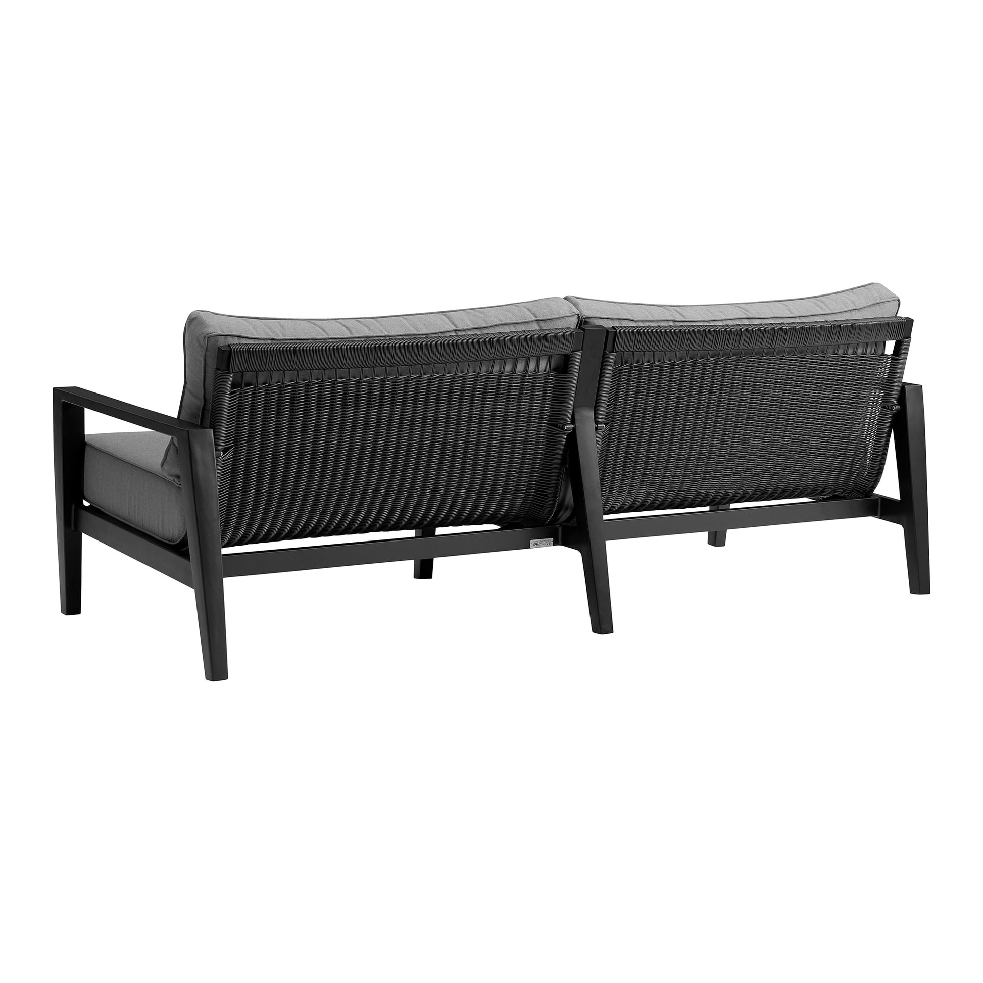 Grand 4 Piece Black Aluminum Outdoor Seating Set with Dark Gray Cushio