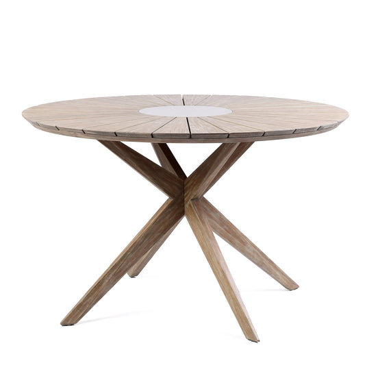 Sachi Outdoor Dark Eucalyptus Wood and Concrete Round Dining Table