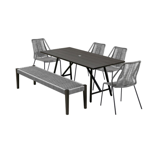 Koala Clip and Camino 6 Piece Outdoor Dining Set in Dark Eucalyptus with Gray Rope