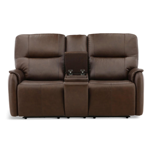 Walker Leather Power Reclining Console Loveseat