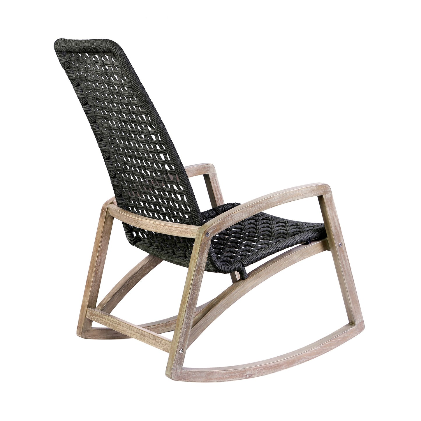 Sequoia Outdoor Patio Rocking Chair in Light Eucalyptus Wood and Charcoal Rope