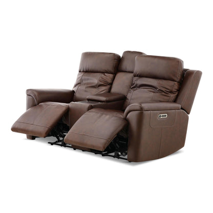 Adrian Leather Power Reclining Console Loveseat