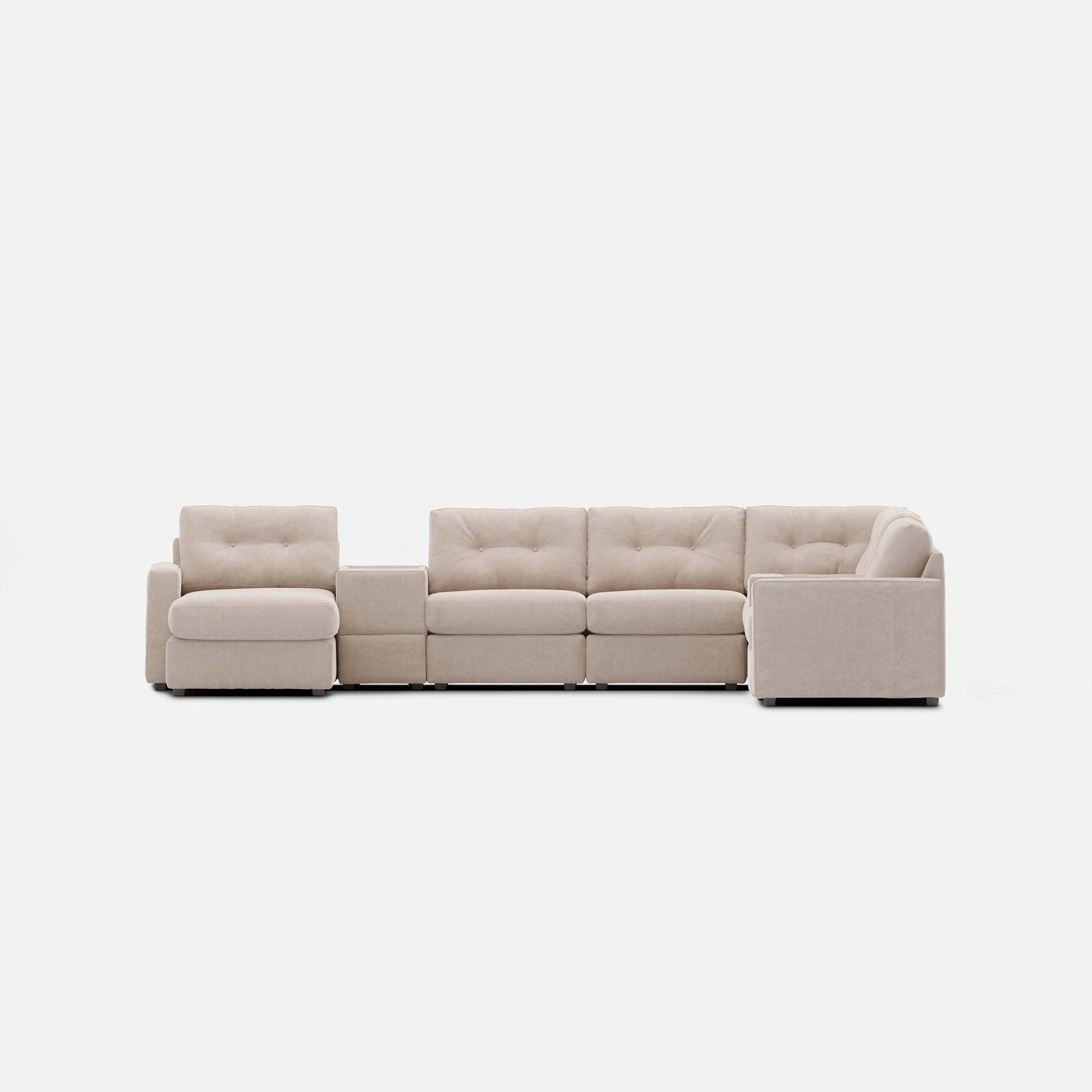 One Modular Left Facing 8-Piece Sectional with E-Console - Stone