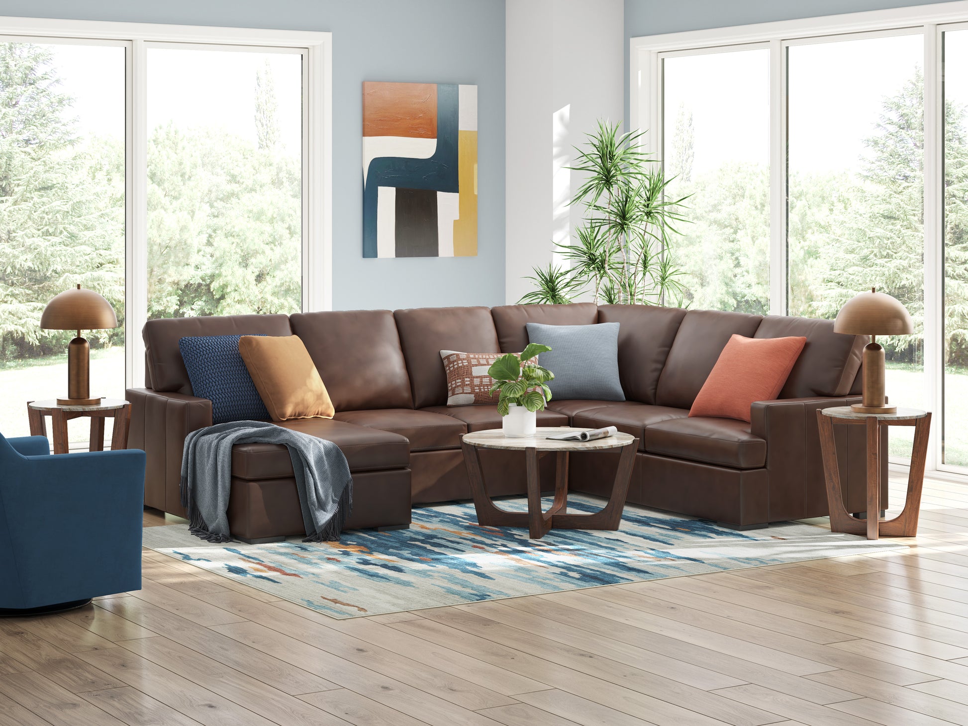 Ashley Modern Day 3-Piece Leather Sectional with Chaise