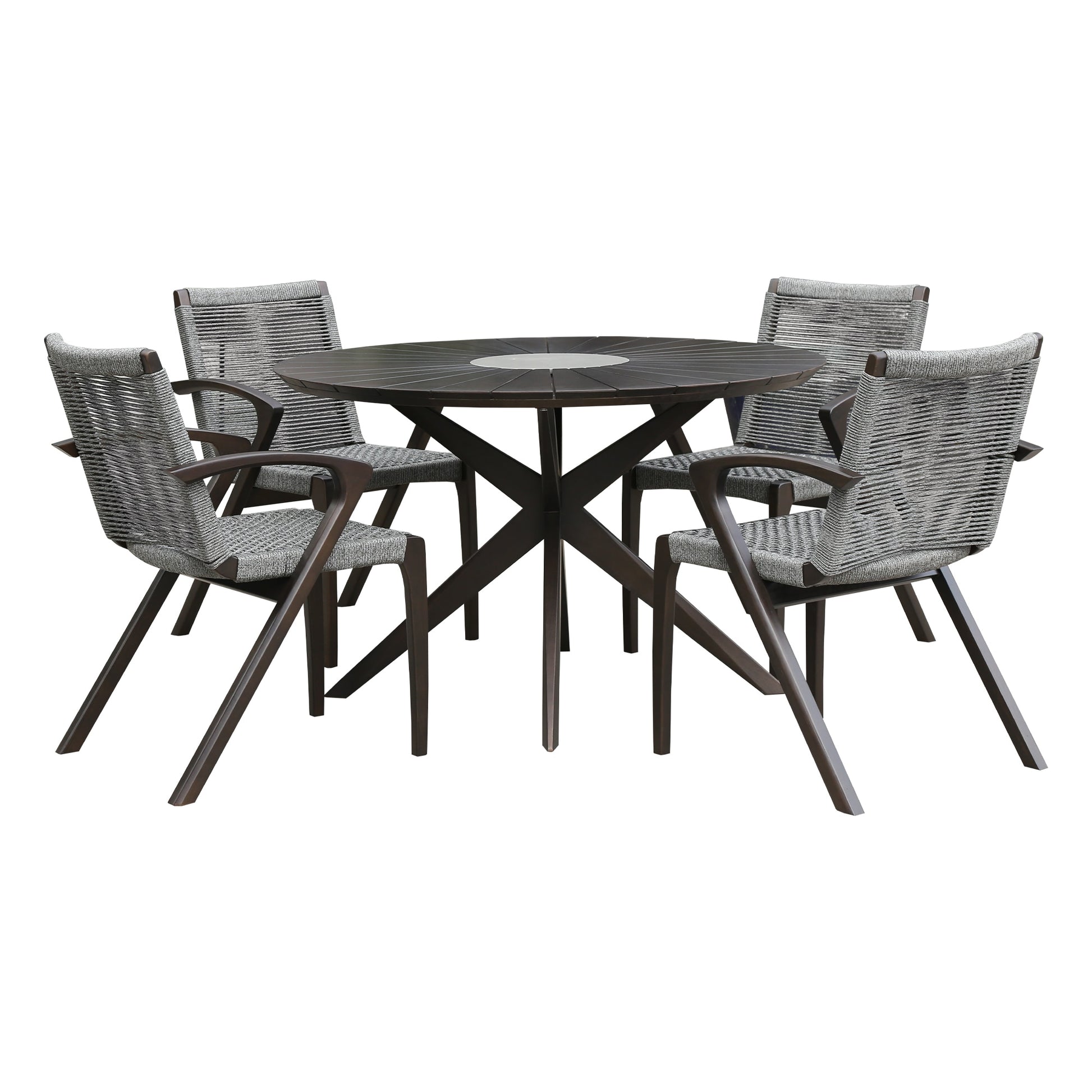 Sachi and Nabila Outdoor 5 Piece Dark Eucalyptus and Concrete Dining Set