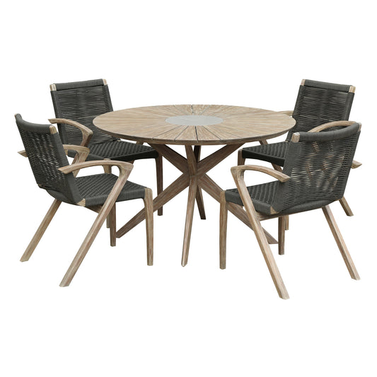 Sachi and Nabila Outdoor 5 Piece Light Eucalyptus and Concrete Dining Set