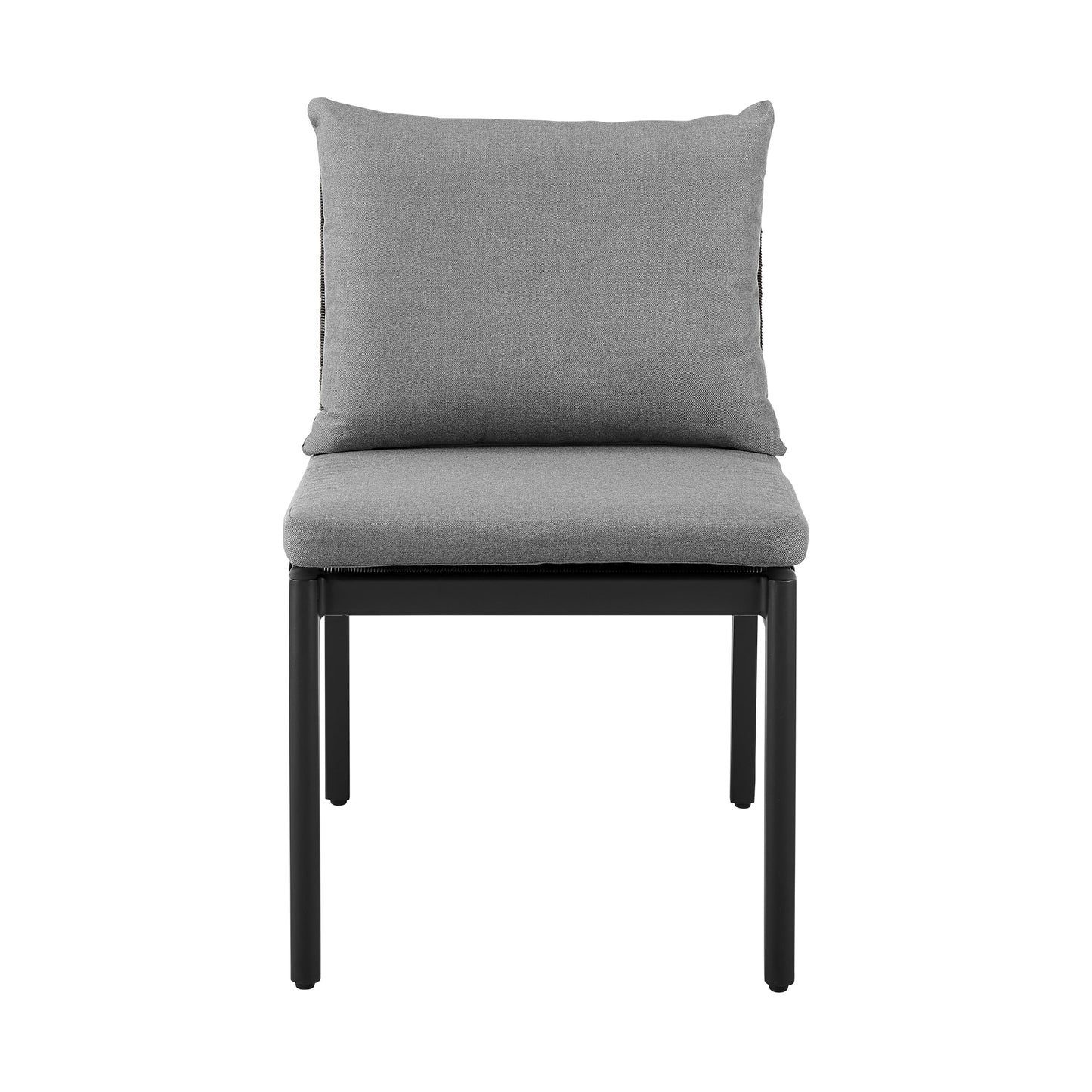 Grand Outdoor Patio Dining Chairs in Aluminum with Gray Cushions (Set of 2)