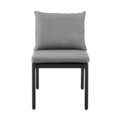 Grand Outdoor Patio Dining Chairs in Aluminum with Gray Cushions (Set of 2)