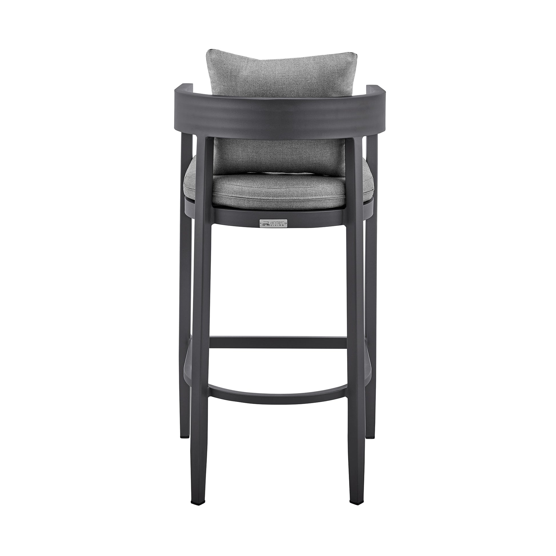 Argiope Outdoor Patio Bar Stool in Aluminum with Gray Cushions