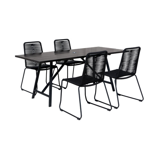 Koala and Shasta 5 Piece Dining Set in Dark Eucalyptus and Metal with 