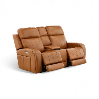 Hampton Leather Home Theater Console Loveseat