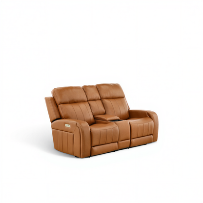 Hampton Leather Home Theater Console Loveseat