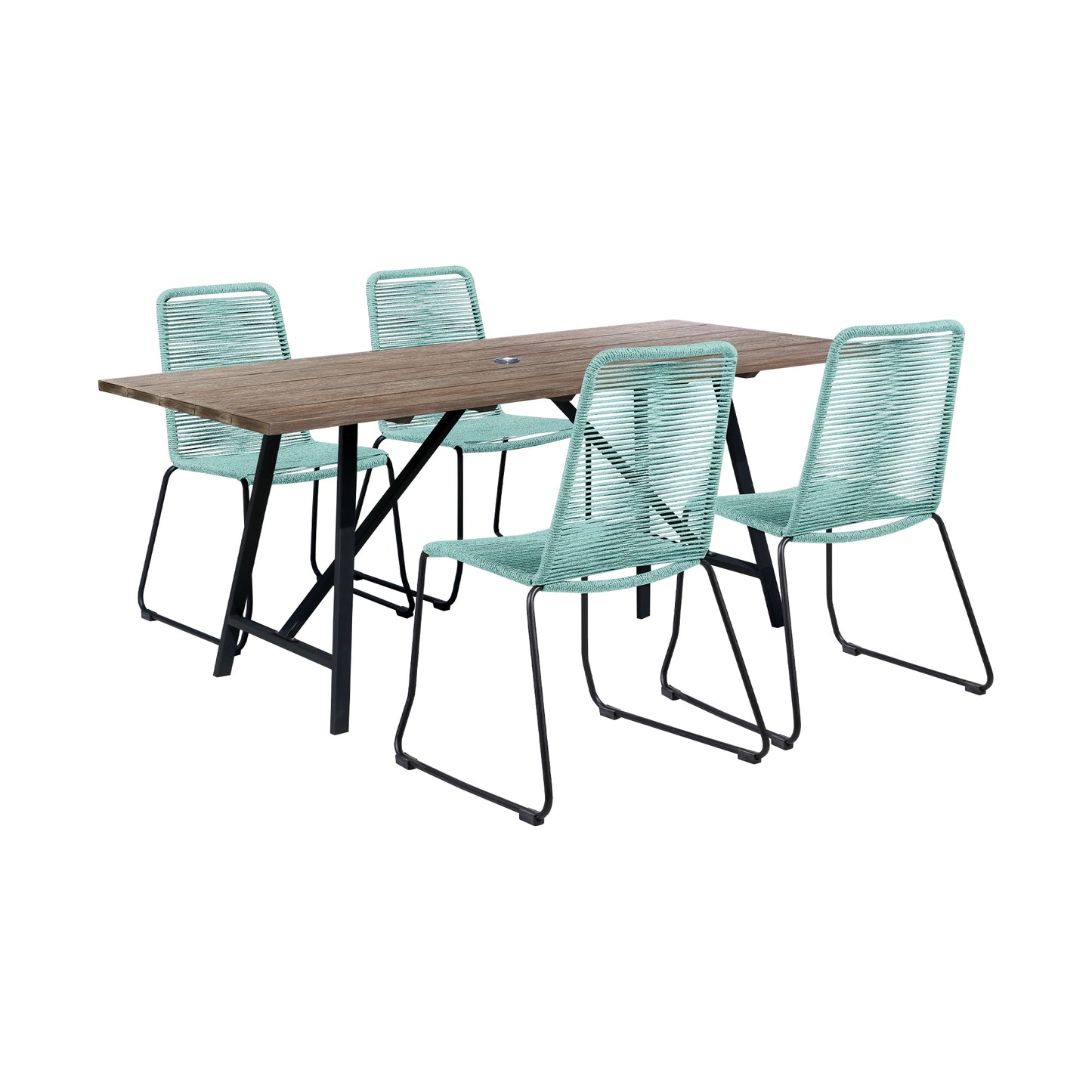 Koala and Shasta 5 Piece Outdoor Patio Dining Set in Light Eucalyptus Wood and Wasabi Rope