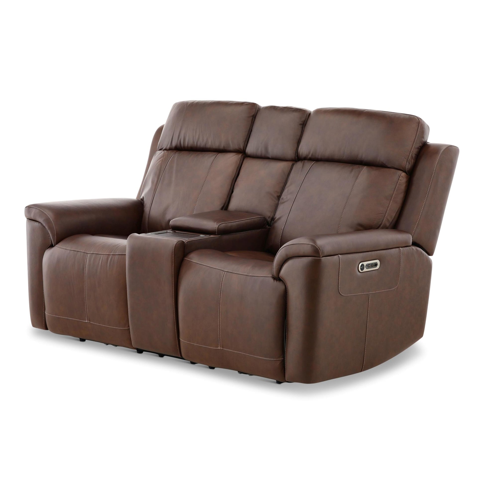 Adrian Leather Power Reclining Console Loveseat