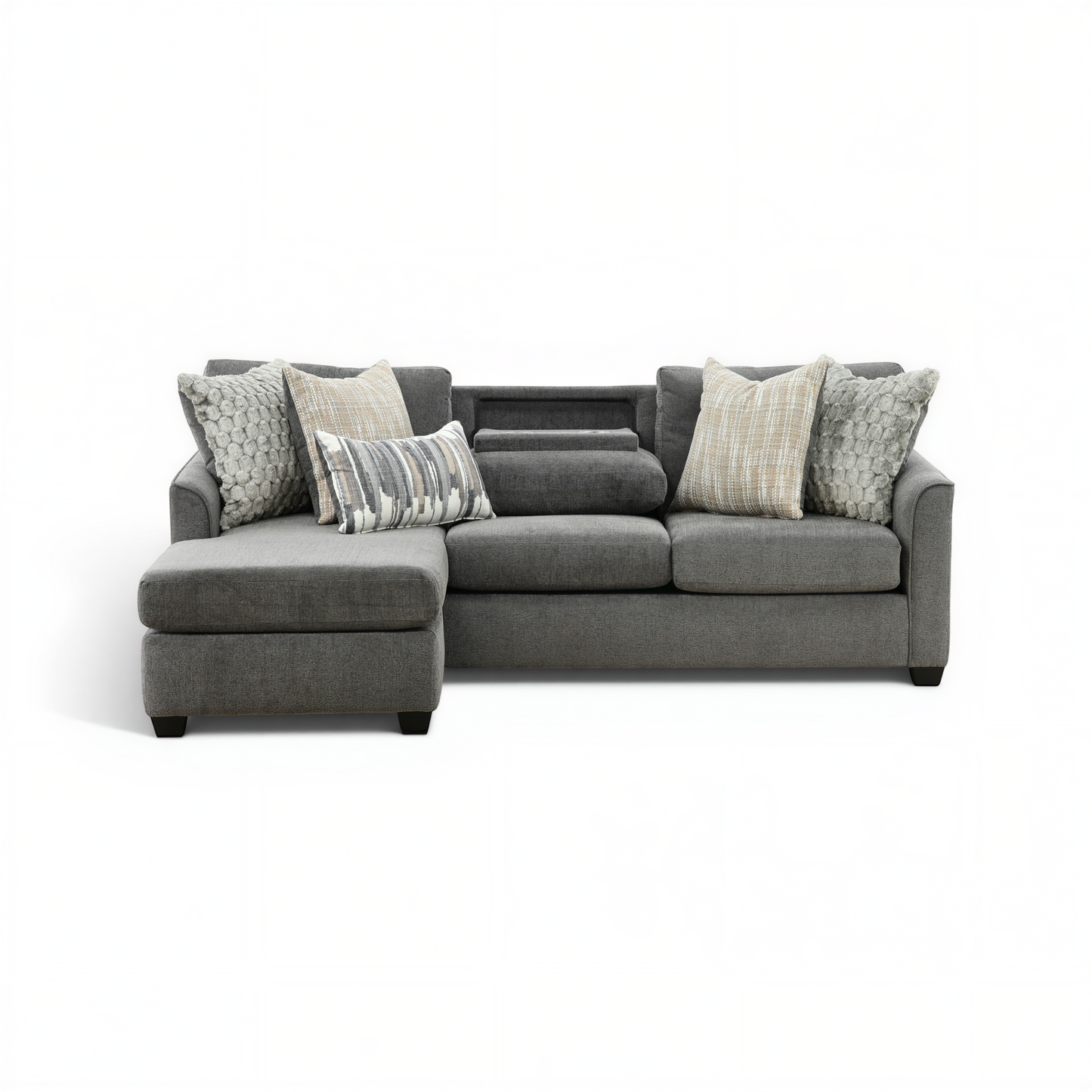 Forte Sofa Chaise with Drop-Down Table Charcoal