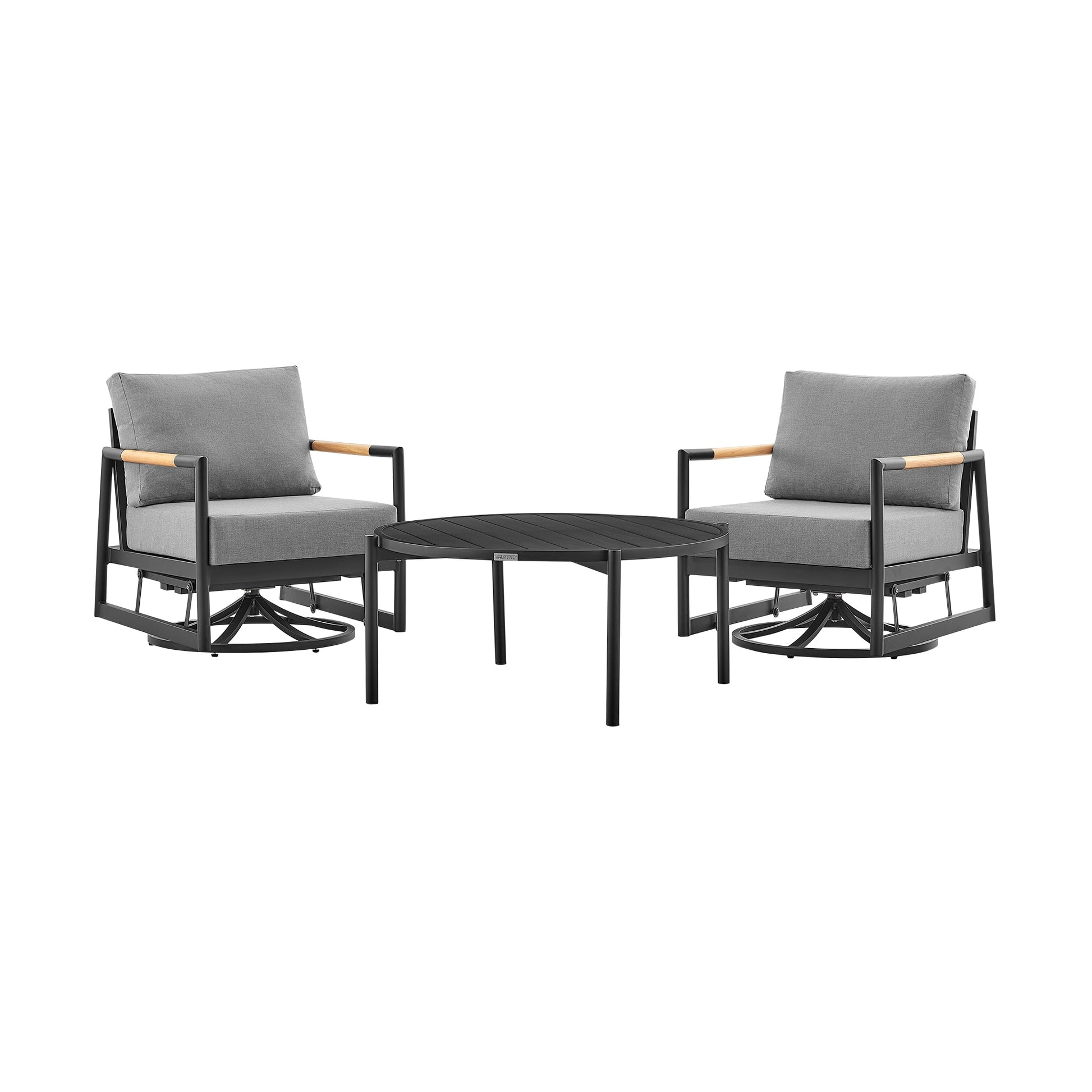 Royal and Tiffany 3 Piece Outdoor Patio Swivel Seating Set in Black