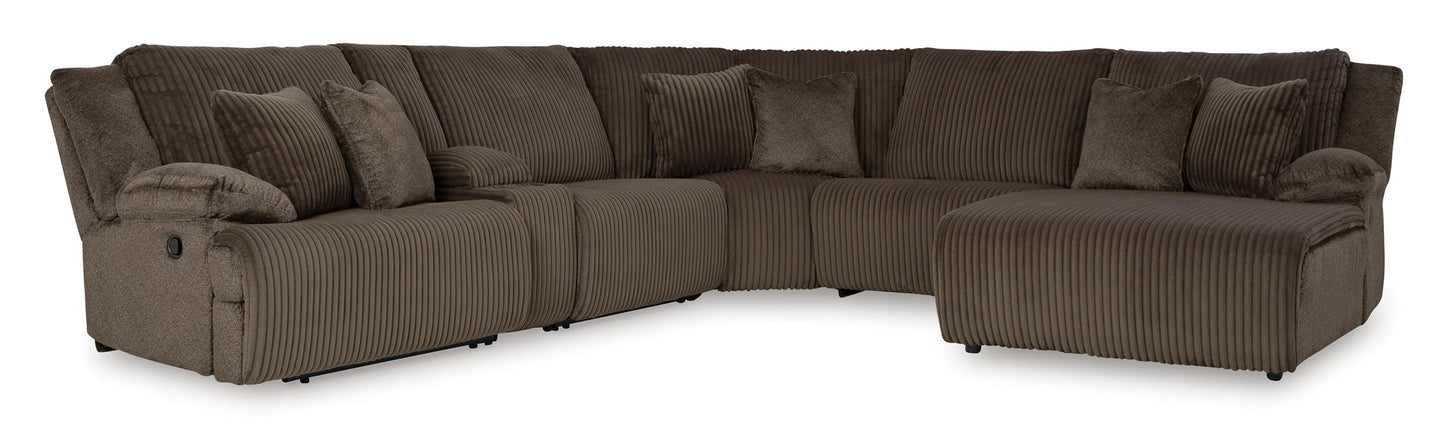 Top Tier Right Facing 6-Piece Reclining Console Sectional with Chaise