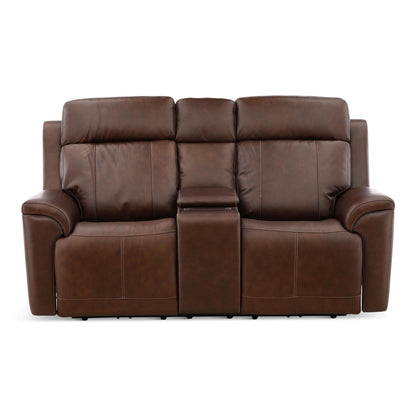 Adrian Leather Power Reclining Console Loveseat