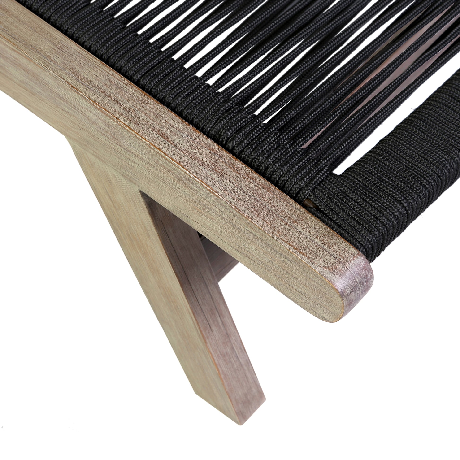 Chateau Outdoor Patio Adjustable Chaise Lounge Chair in Eucalyptus Wood and Gray Rope