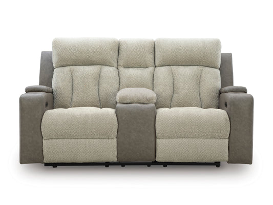 Stately Check Power Reclining Console Loveseat