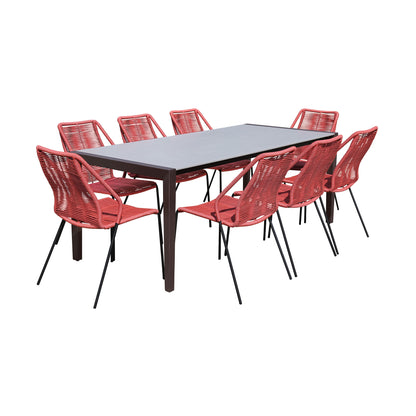 Fineline and Clip Indoor Outdoor 9 Piece Dining Set in Dark Eucalyptus Wood