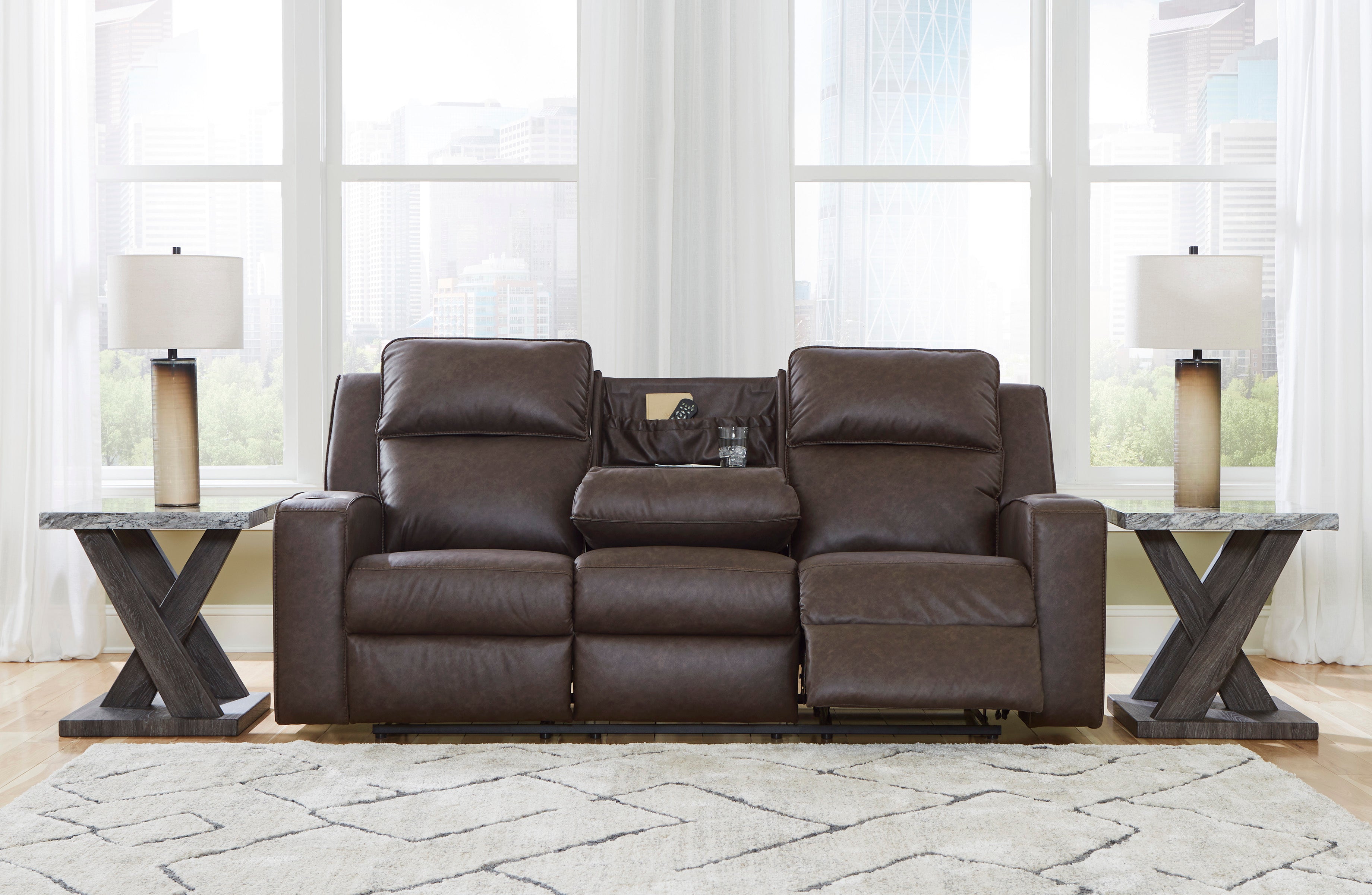 Lavenhorne Reclining Sofa with Drop Down Table – Levin Furniture
