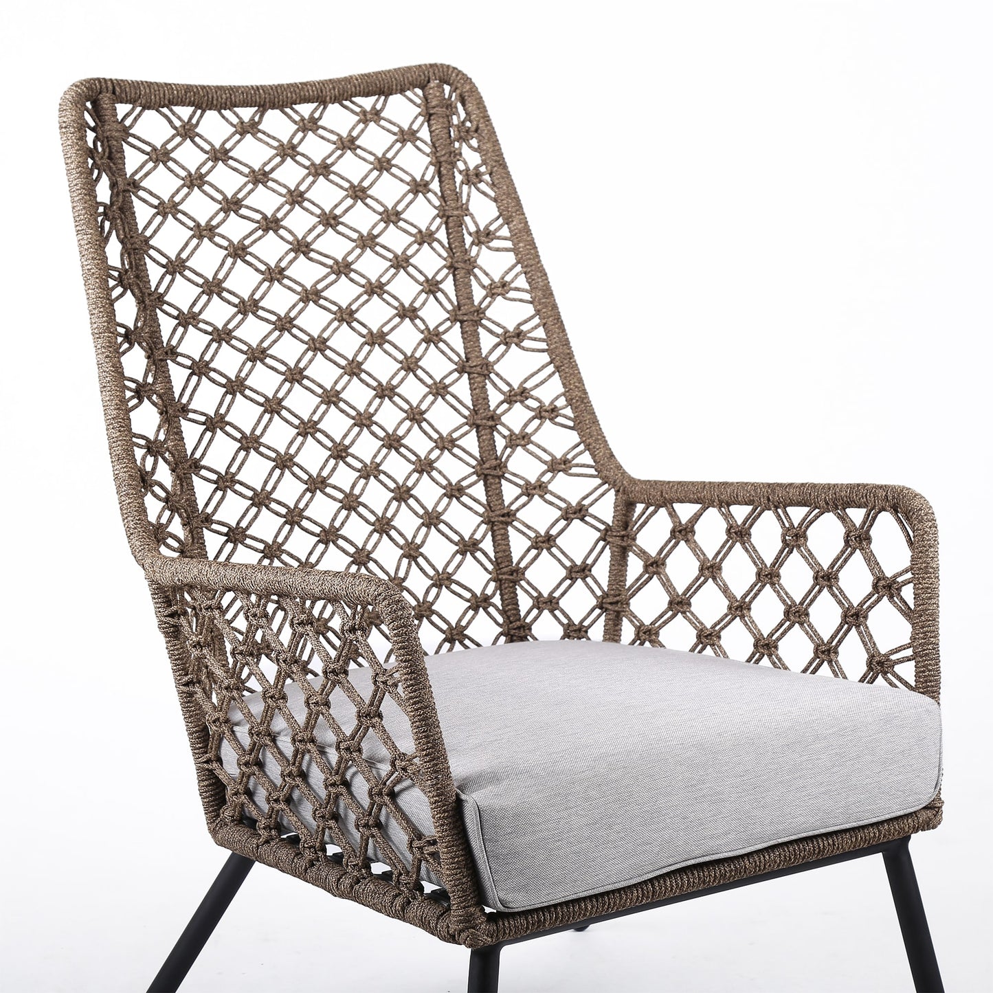 Marco Indoor Outdoor Steel Lounge Chair with Truffle Rope and Gray Cus